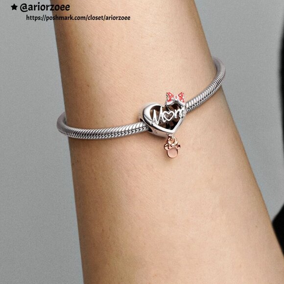 Pandora Disney Minnie Mouse Mom Heart Charm|Pendant|Two-tone - Picture 2 of 2